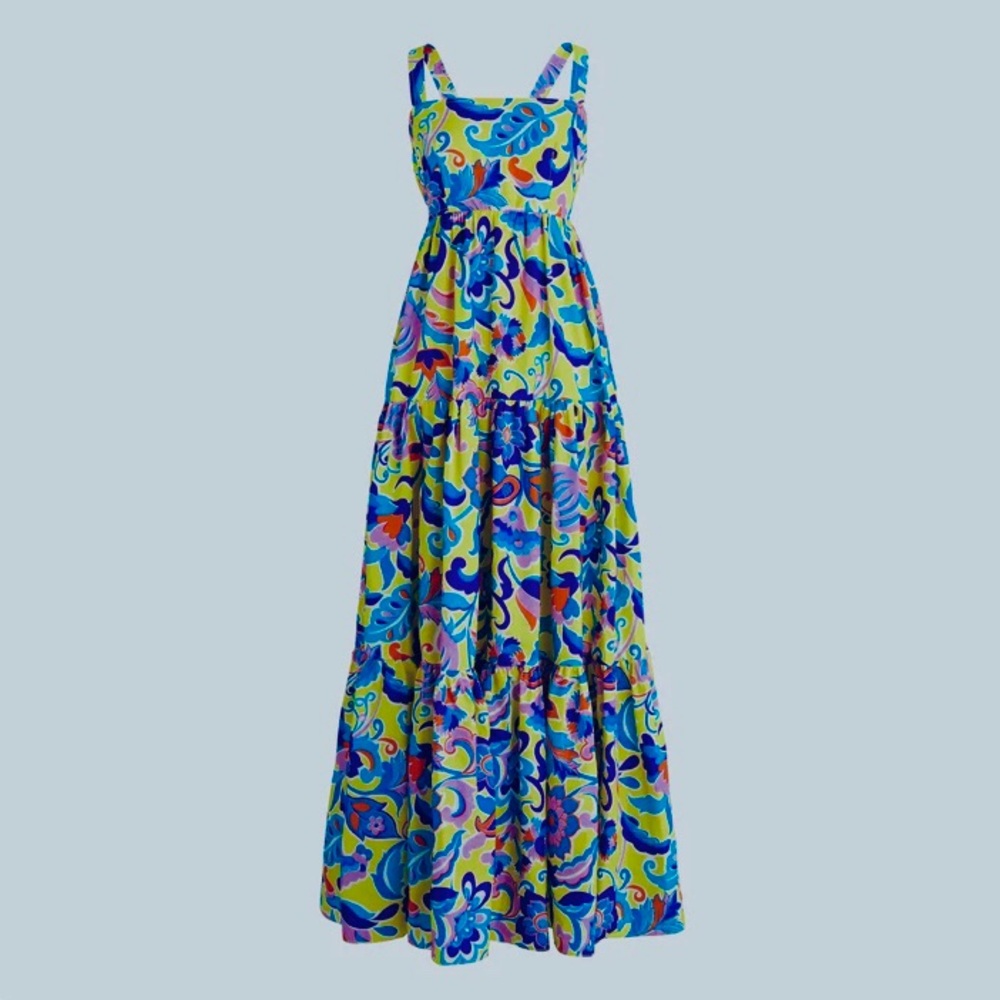 J CREW TIERED TAFFETA CURLY COLORFUL SUMMER MAXI DRESS SLEEVELESS MAXI DRESS